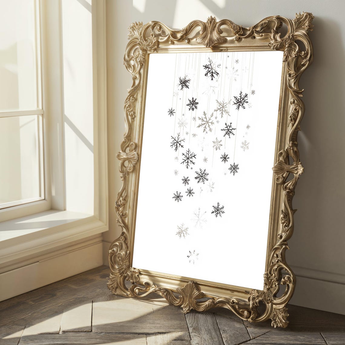 Falling Snowflakes Monochrome Scatter Minimalist Winter Poster - Image 2