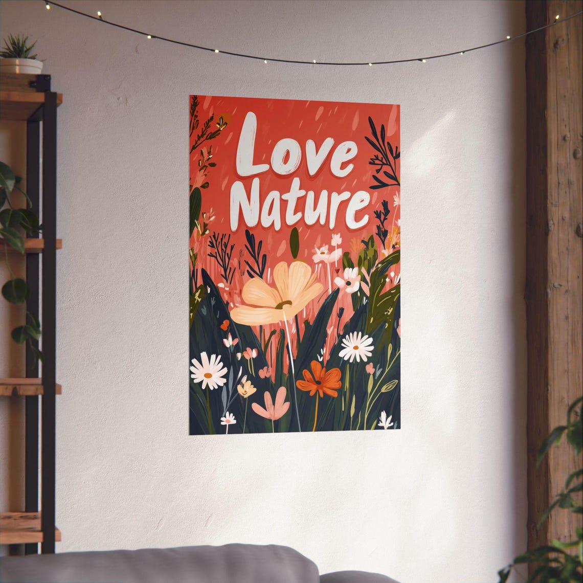 Love Nature Wildflower Daisy Meadow Coral Botanical Art Poster - Image 4