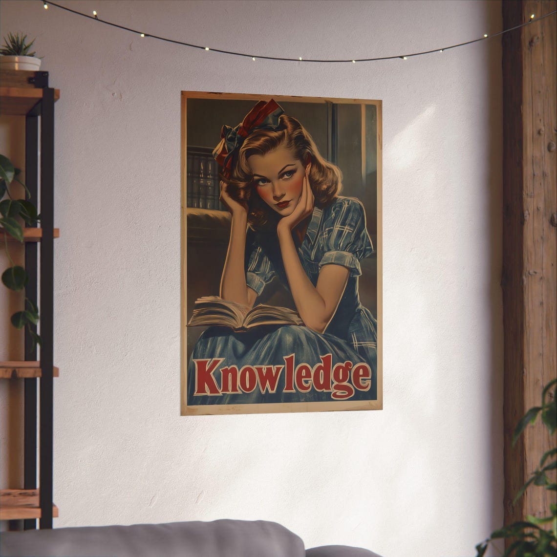 Knowledge Vintage Woman Reading Book Retro Library Art Poster - Image 3