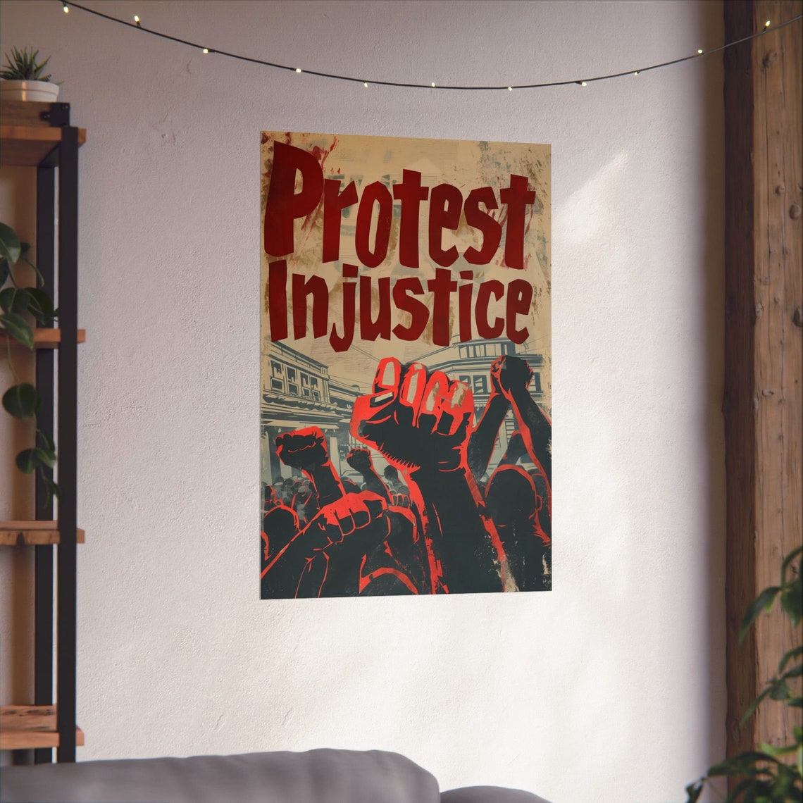 Protest Injustice Raised Fists Crowd Red March Vintage Poster - Image 4