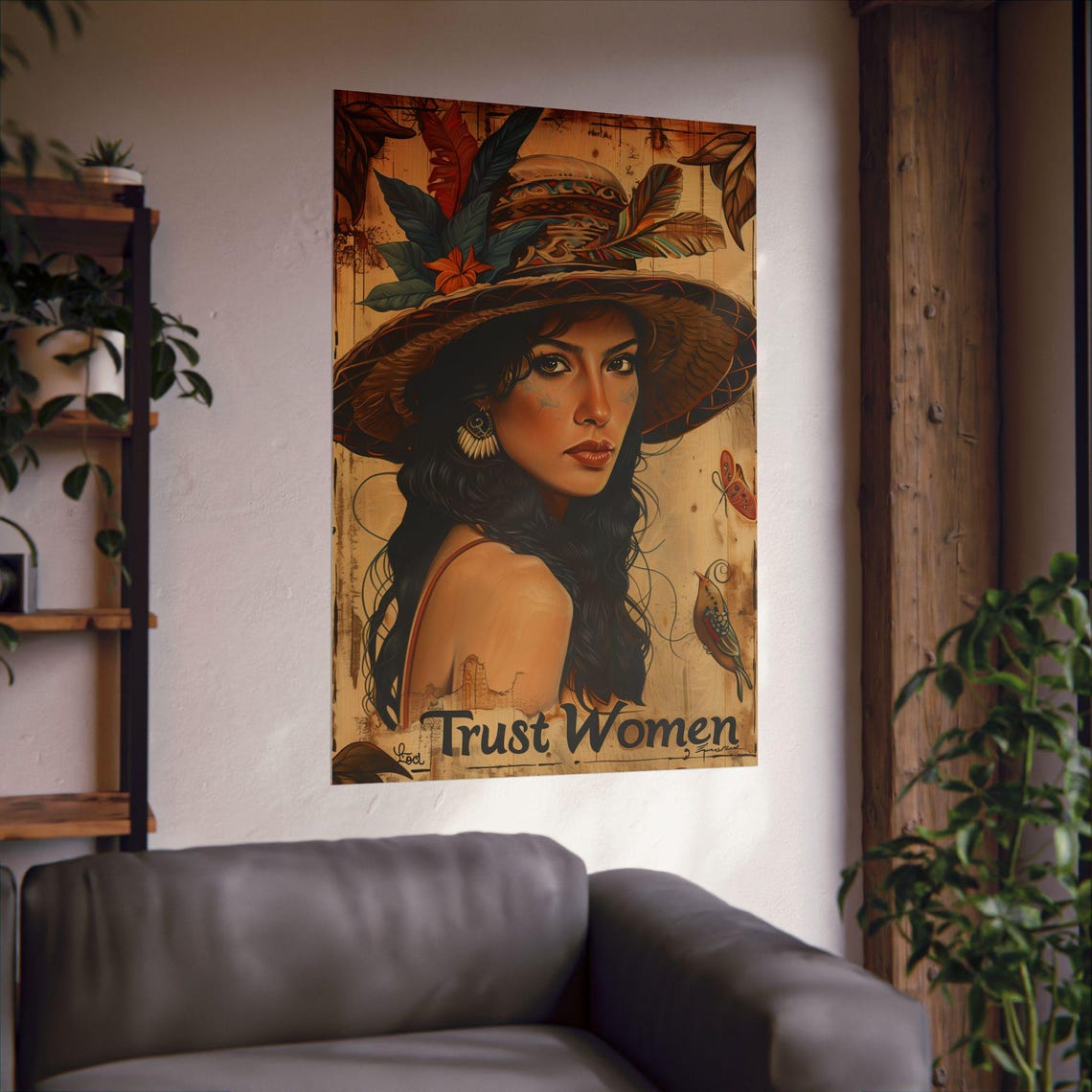 Trust Women Vintage Tropical Portrait Feminist Statement Poster - Image 2