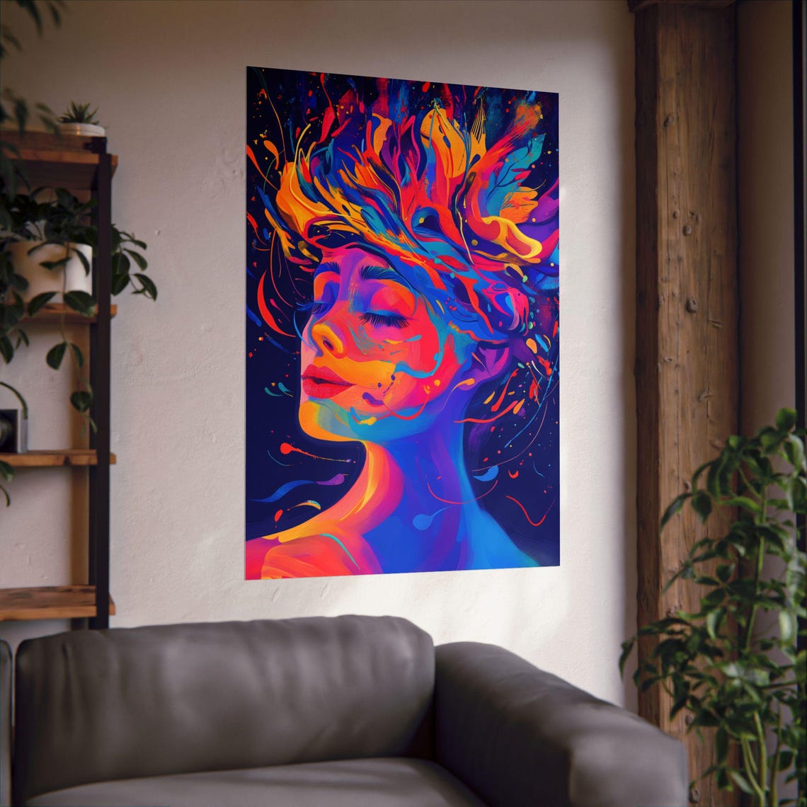 Neon Pop Art Woman Portrait With Explosive Rainbow Hair Poster - Image 2