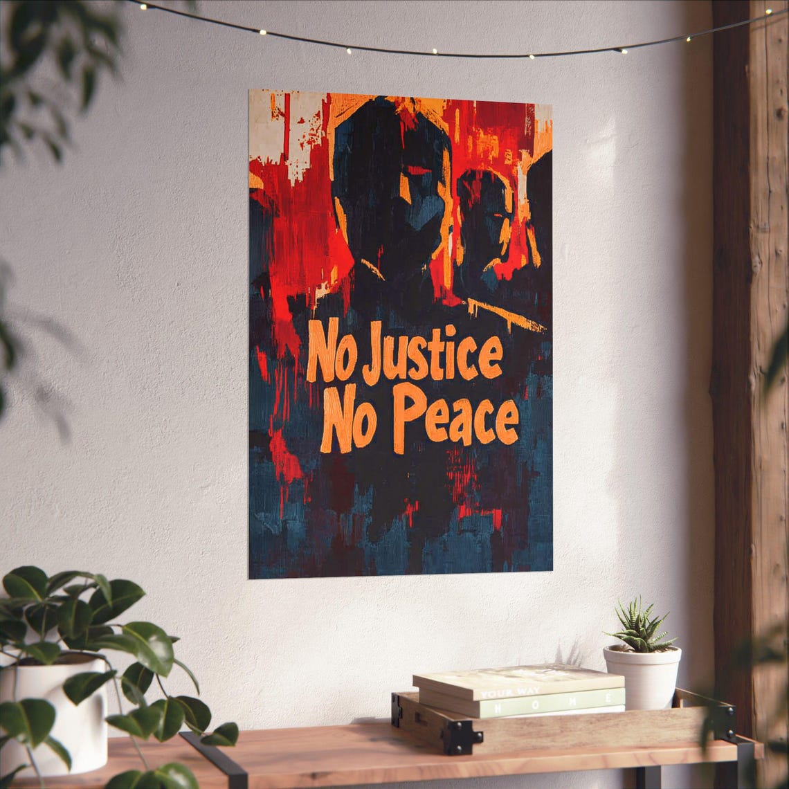No Justice No Peace Abstract Protest Red Black Crowd Art Poster - Image 4