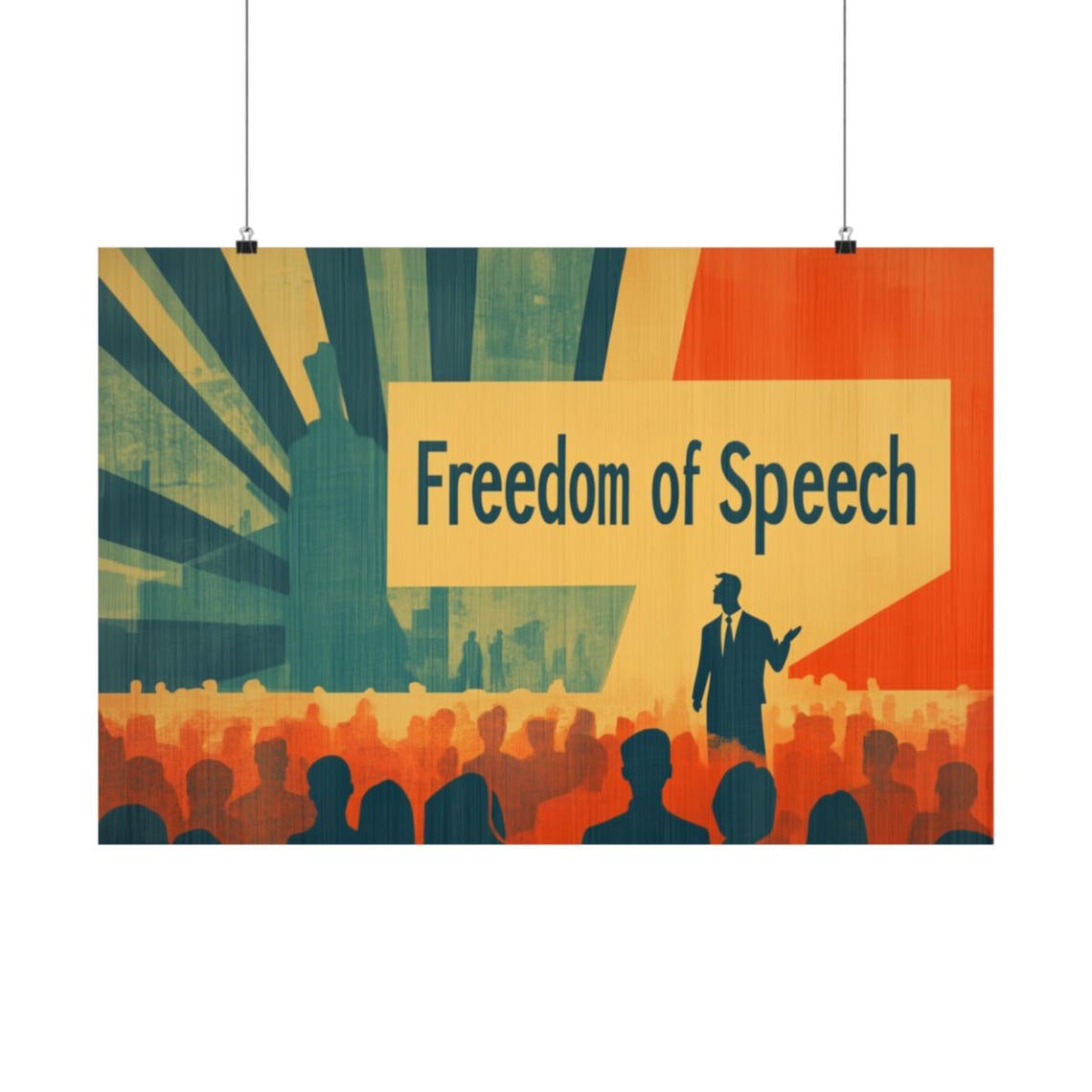 Freedom of Speech Speaker Podium Crowd Bold Retro Civic Poster