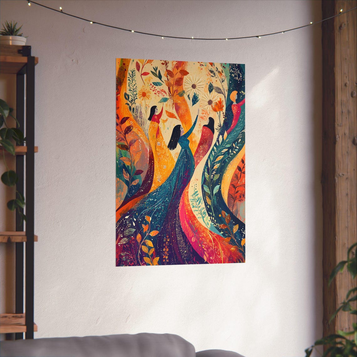 On the Rise Colorful Dancing Women Whimsical Floral Art Poster - Image 3