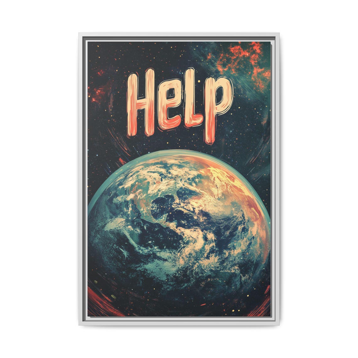 Help Earth from Space Vintage Cosmic Environmental Protest Poster
