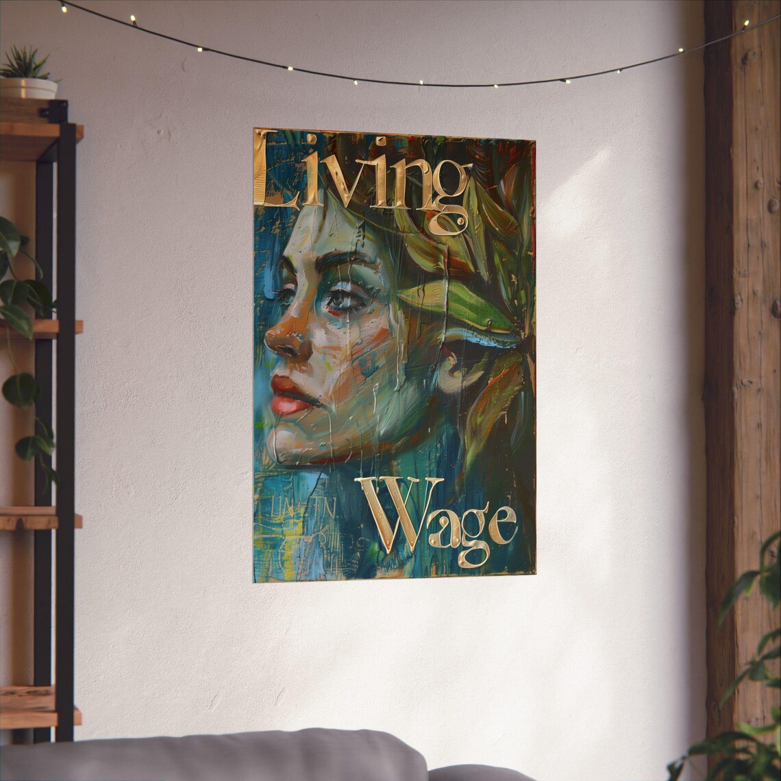 Living Wage Painted Woman Portrait Labor Rights Message Poster - Image 3