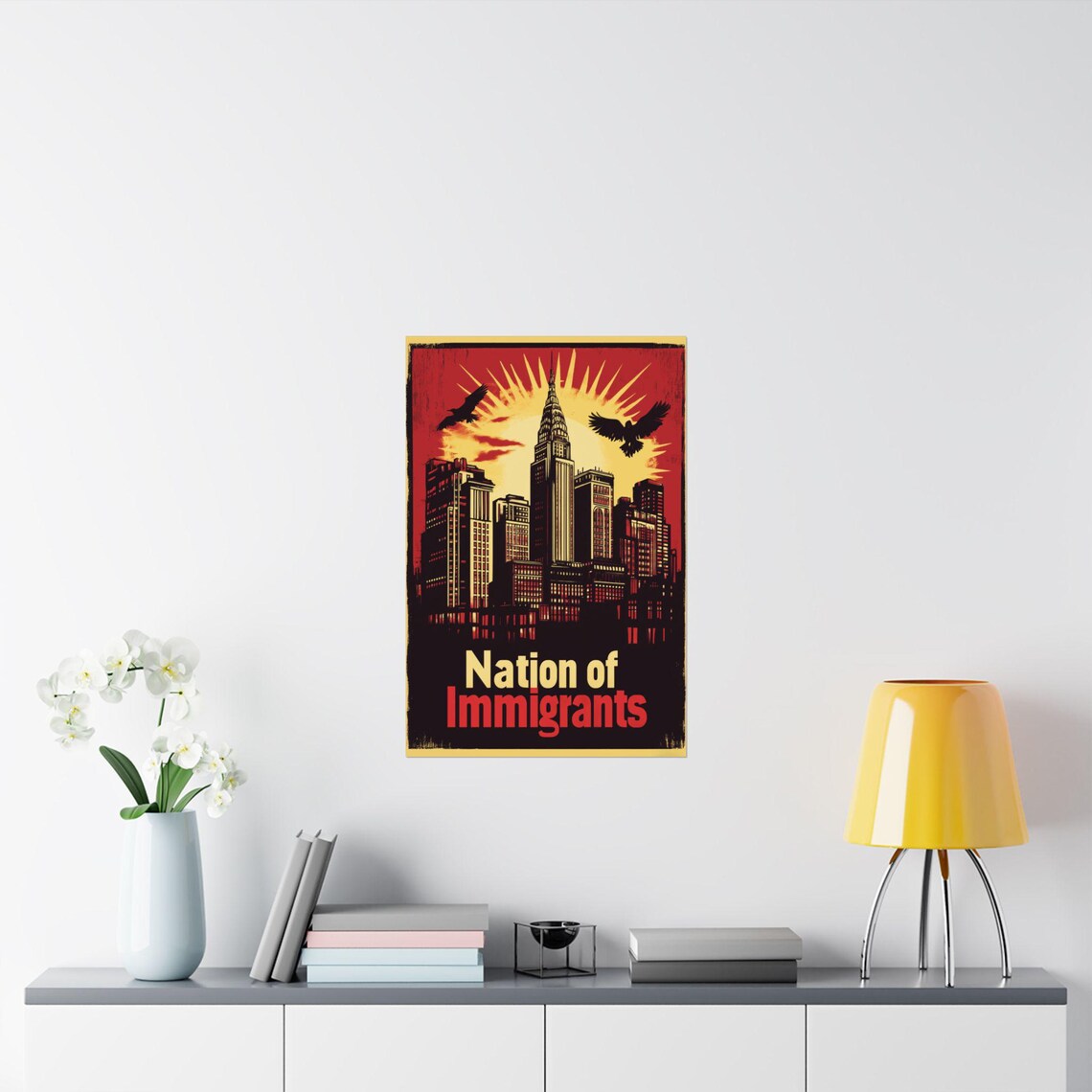 Nation of Immigrants New York City Skyline Vintage Travel Poster - Image 2