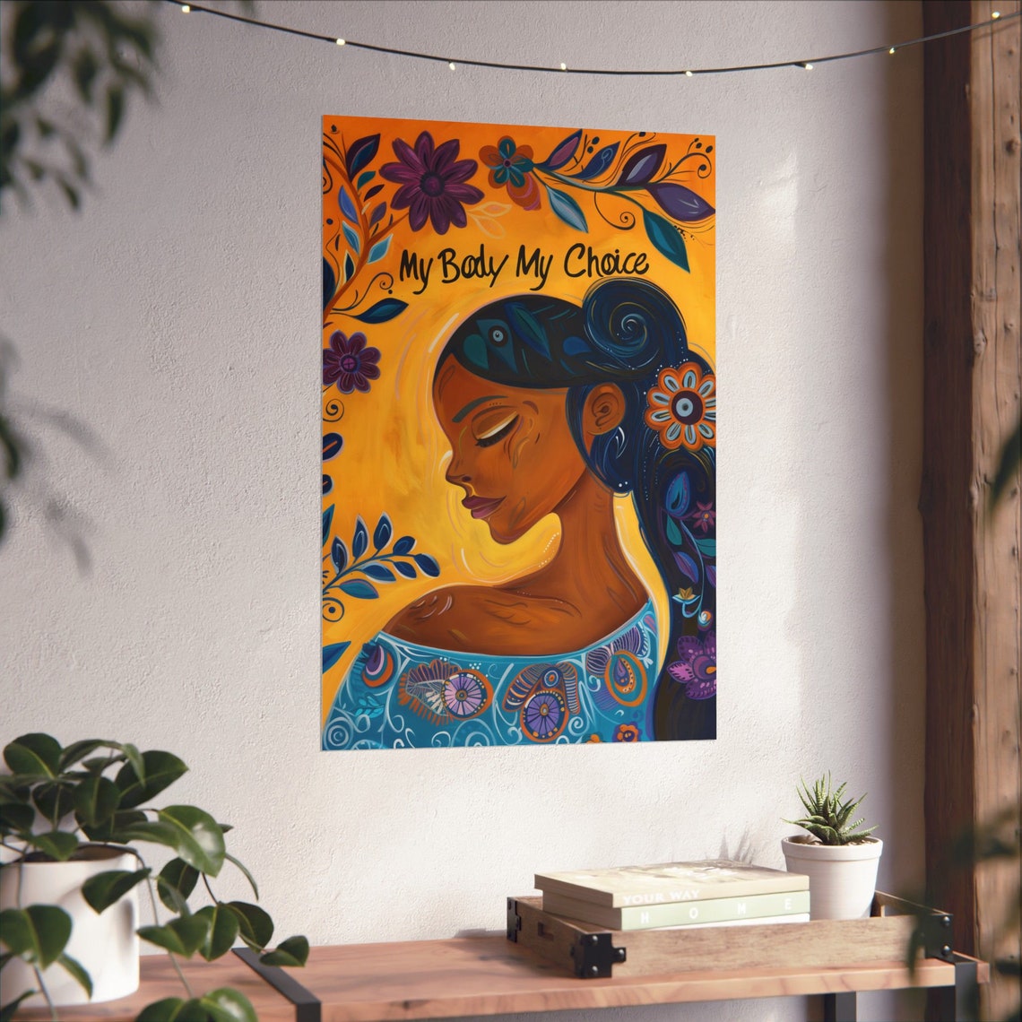 My Body My Choice Feminist Floral Folk Art Woman Portrait Poster - Image 4