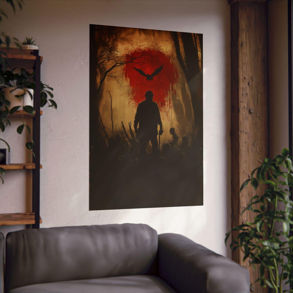 Spooky Season Dark Forest Figure Red Moon Raven Halloween Poster - Image 3