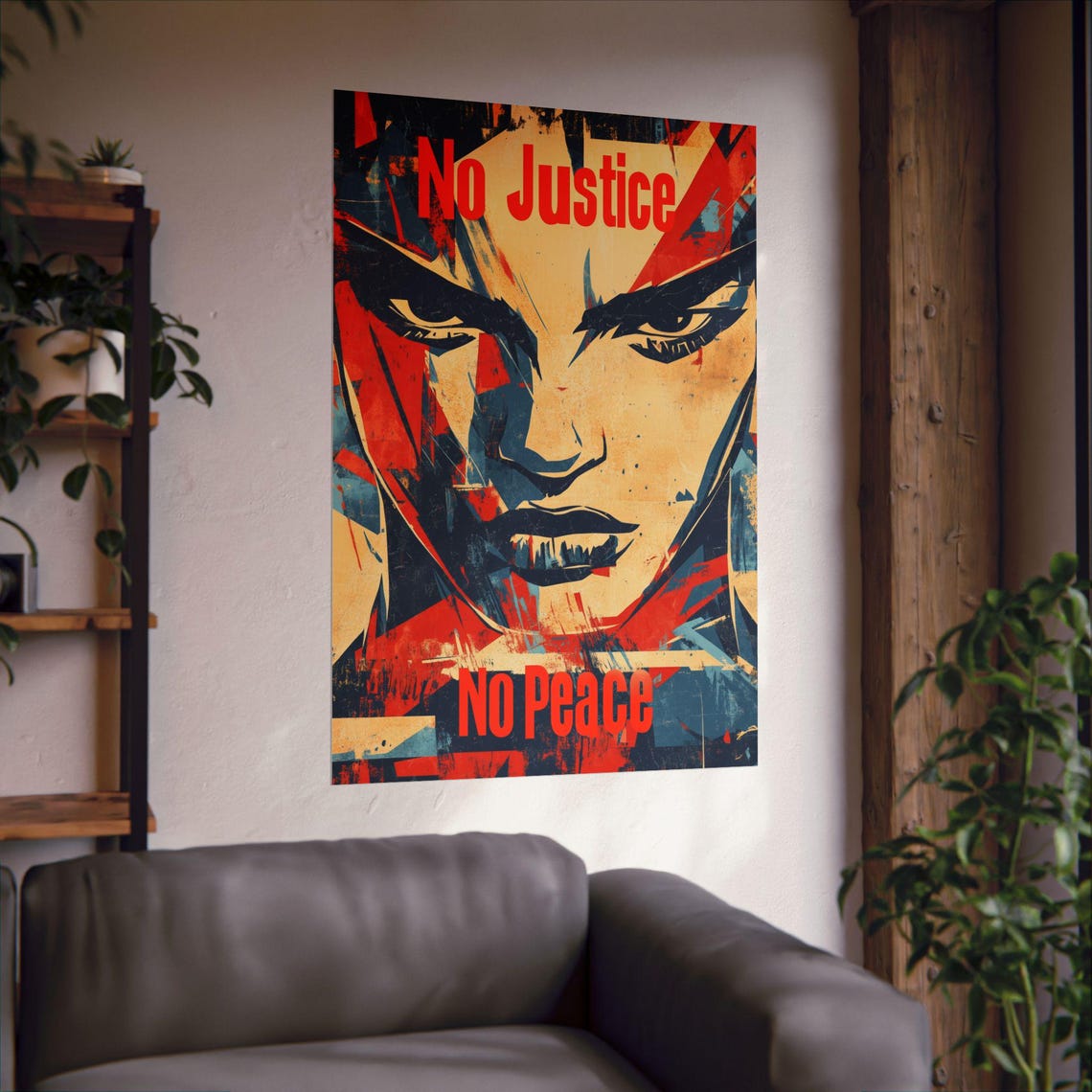 No Justice No Peace Woman Portrait Pop Art Activism Statement Poster - Image 3