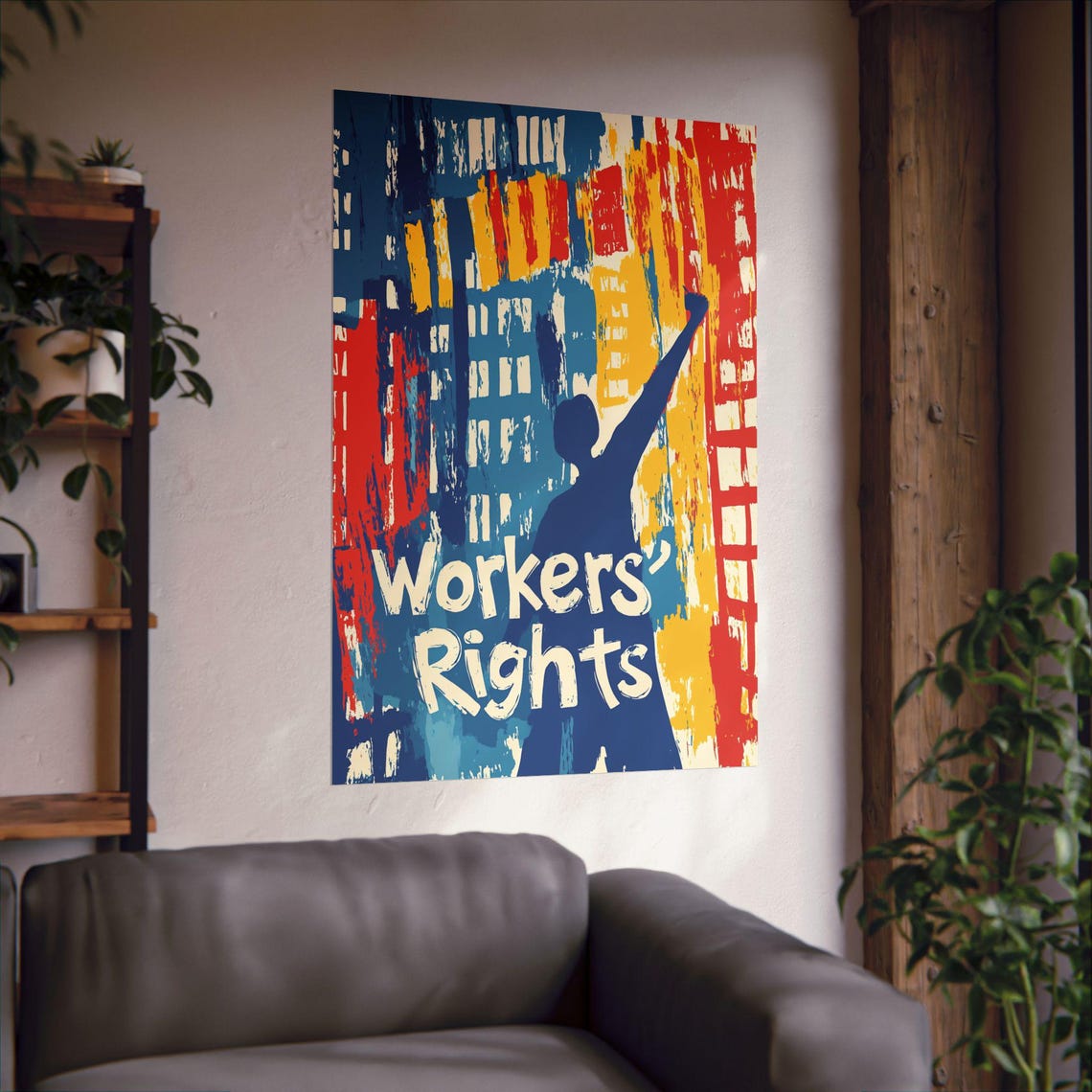 Workers Rights Raised Fist City Protest Bold Color Block Poster Art - Image 2