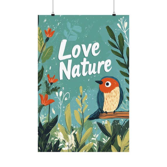 Love Nature Poster Wall Art Cute Blue Bird Poster Environmentalism Stop Climate Change Poster For Home Office Or Dorm Decor