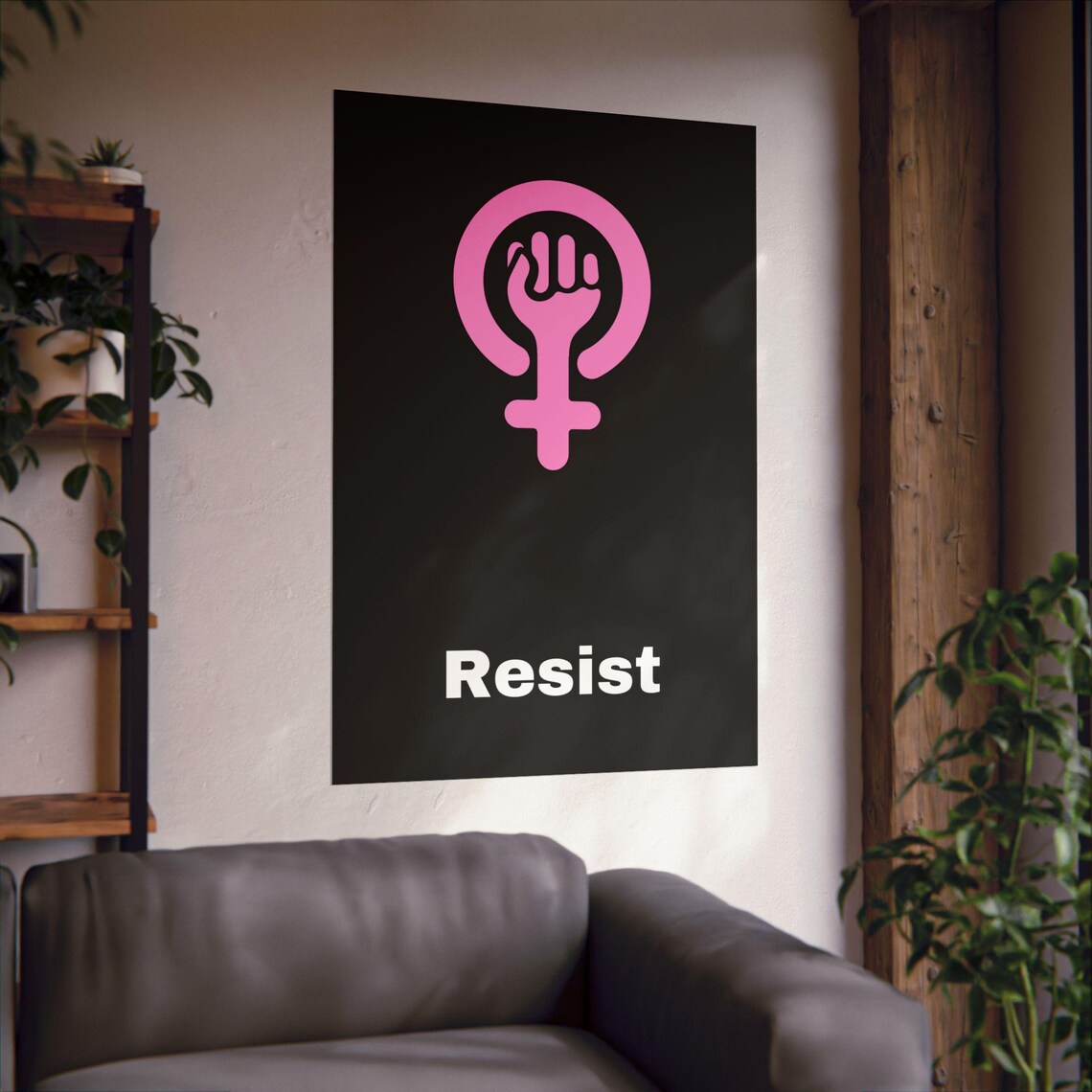Resist Pink Feminist Fist Women Rising Bold Black Protest Poster - Image 2