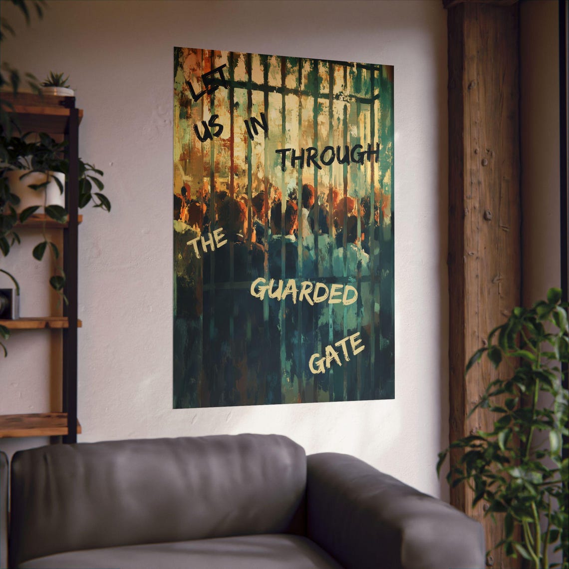 Let Us In Through the Guarded Gate Crowd Behind Bars Protest Poster - Image 3