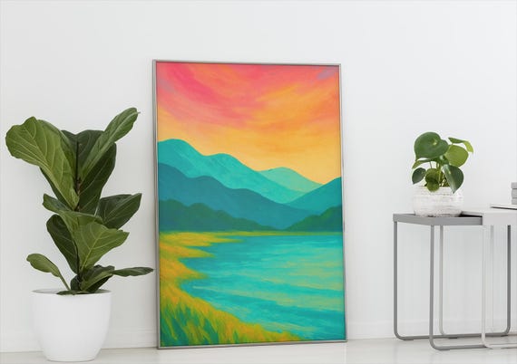Colorful Mountain Sunset Landscape Print Abstract Boho Home Decor