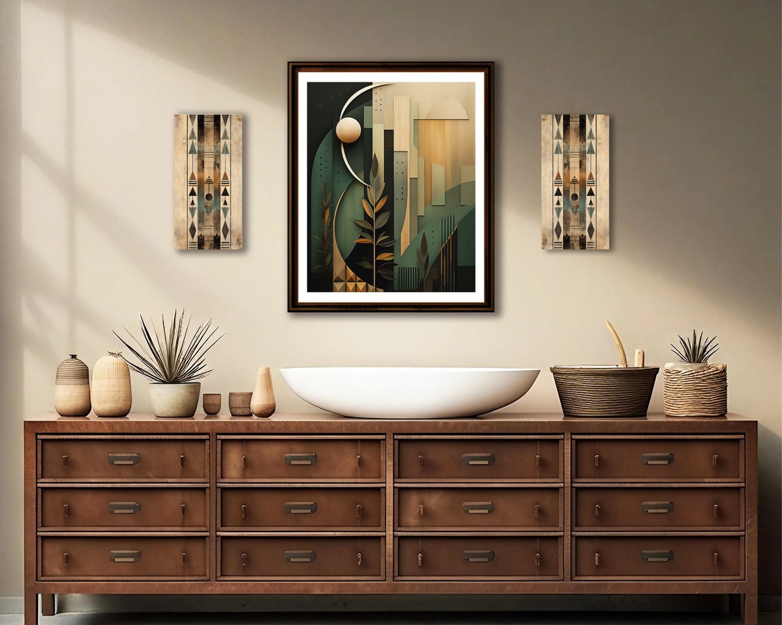 Art Deco Green Gold Moon Botanical Arches Vintage Abstract Poster - Image 3
