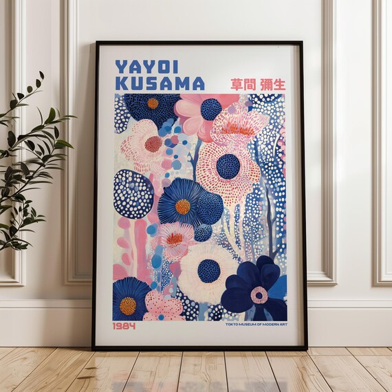 Yayoi Kusama Print Modern Art Livingroom Exhibition Poster Maximalist Japandi Wall