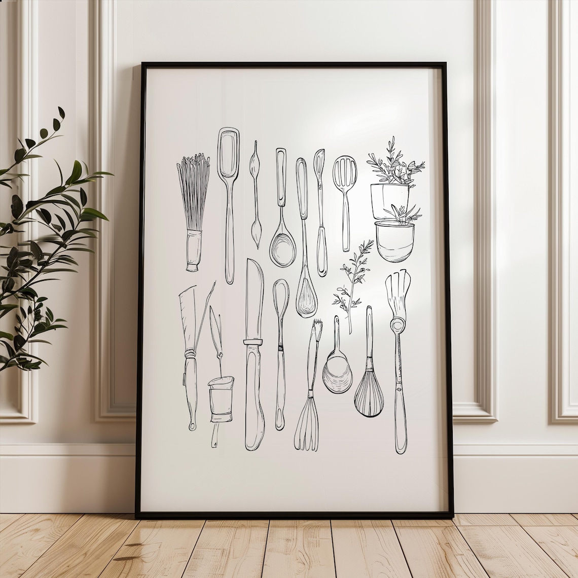 Kitchen Utensils Minimalist Single Line Drawing Modern Cooking Wall Poster