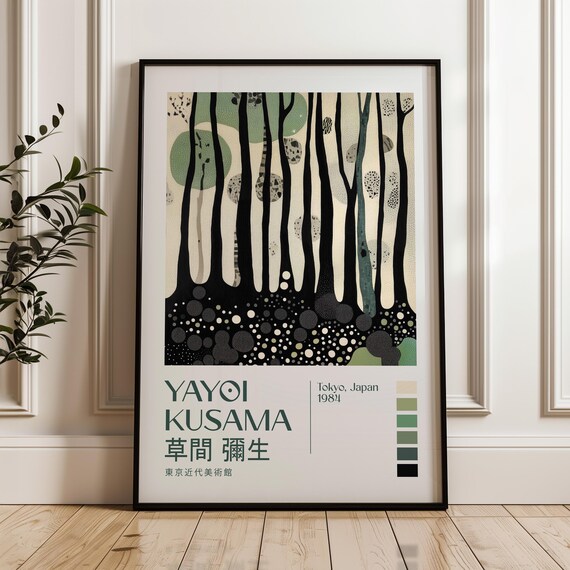 Yayoi Kusama 1984 Tokyo Dotted Black Forest Trees Exhibition Art Print