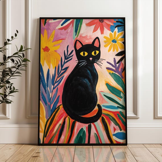 Black Cat Poster Floral Funny Print Art Henri Matisse Gift For Mom