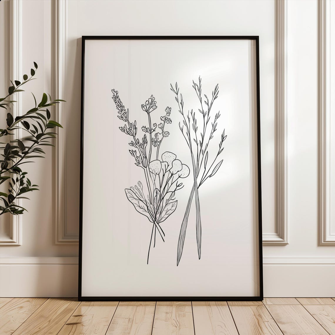 Floral Line Art Poster Minimalistic Botanical Print Black And White Flower Wall Decor Modern Home Office Decoration