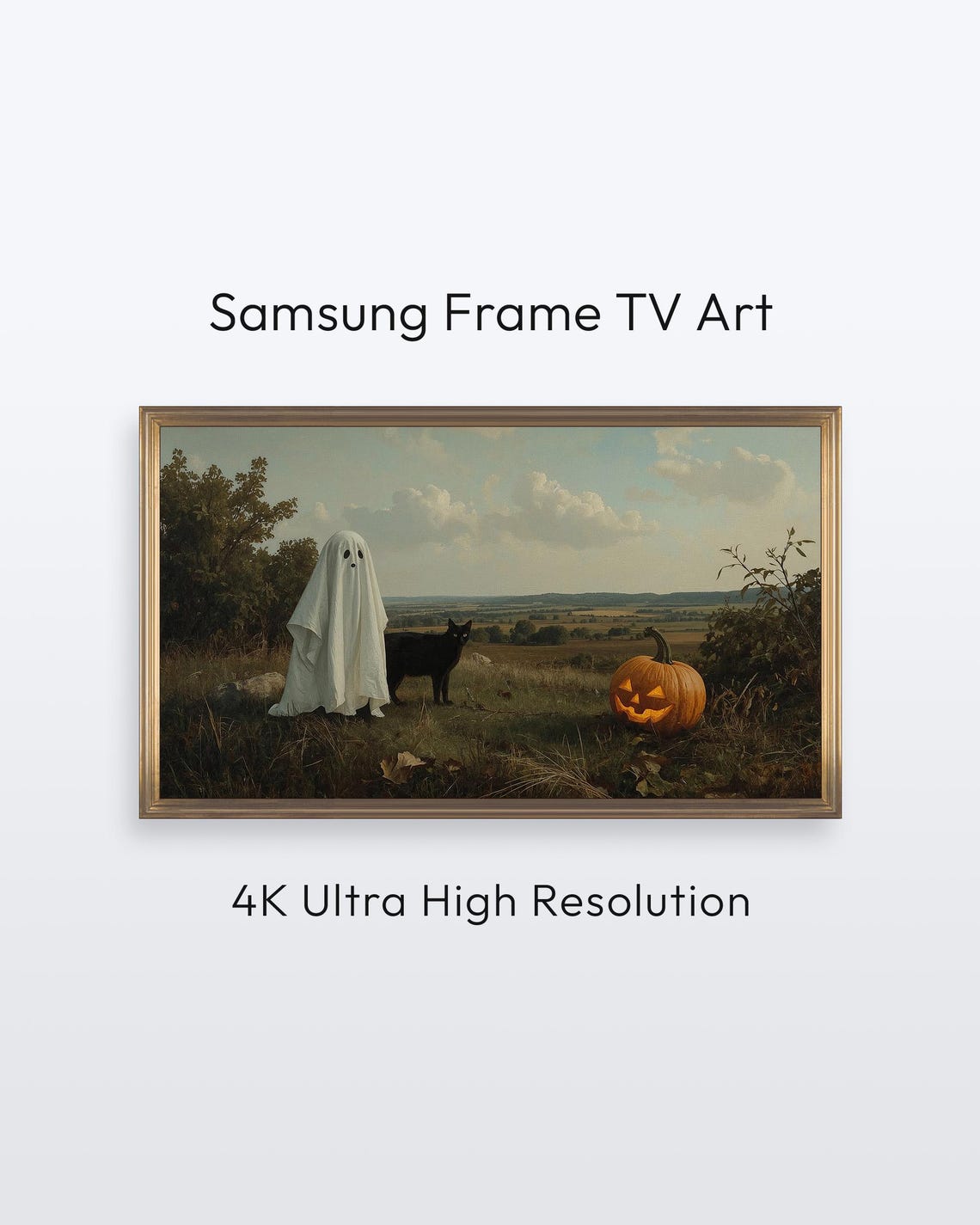 Halloween Ghost Black Cat Pumpkin Vintage Landscape TV Art Poster