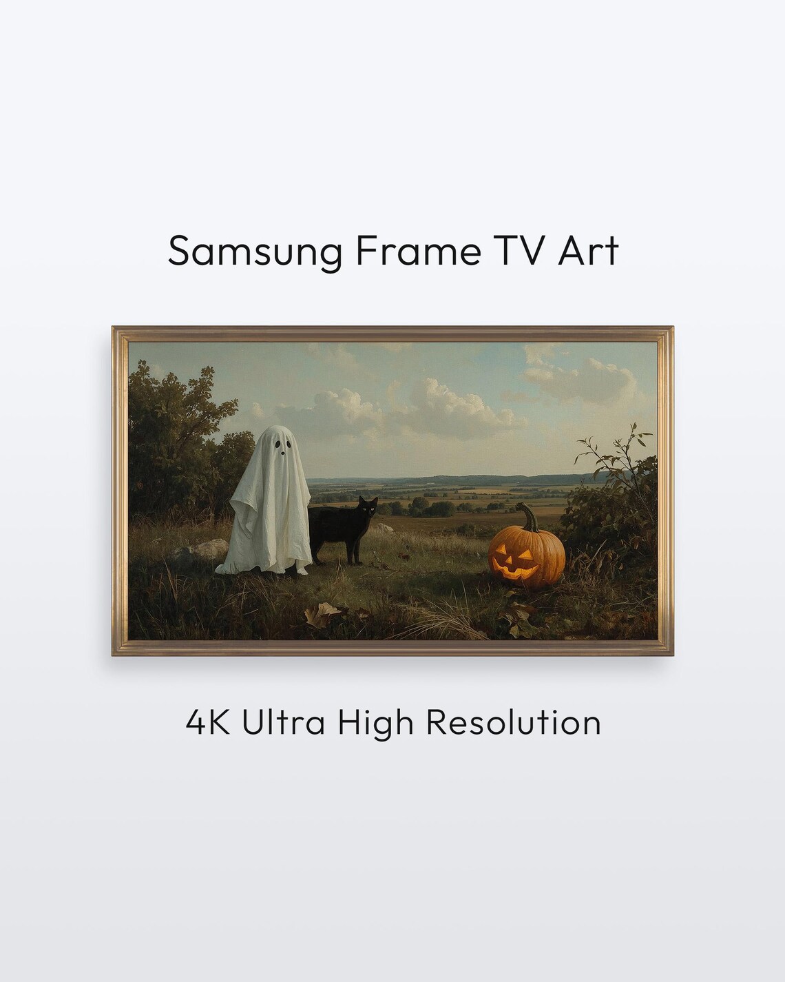 Samsung Frame Tv Vintage Halloween Art Black Cat Pumpkin 4k Print