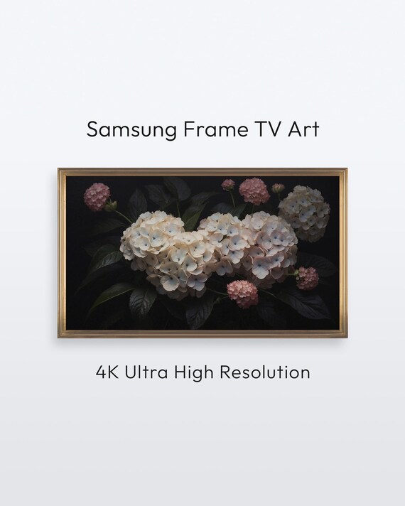 Moody Hydrangea White Pink Floral Still Life Wall Art for Frame TV