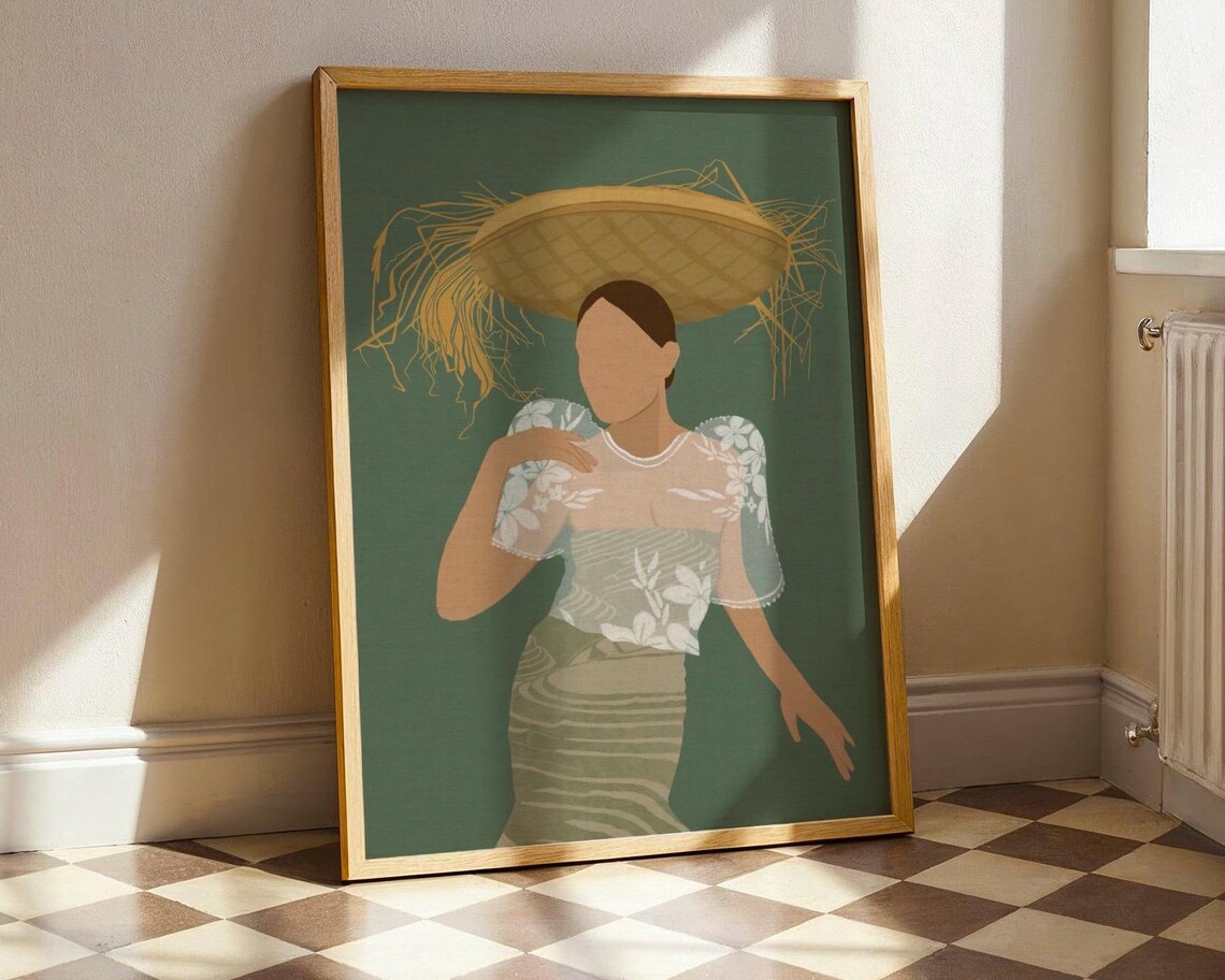 Filipina Woman With Bilao Hat Green Modern Feminist Wall Art