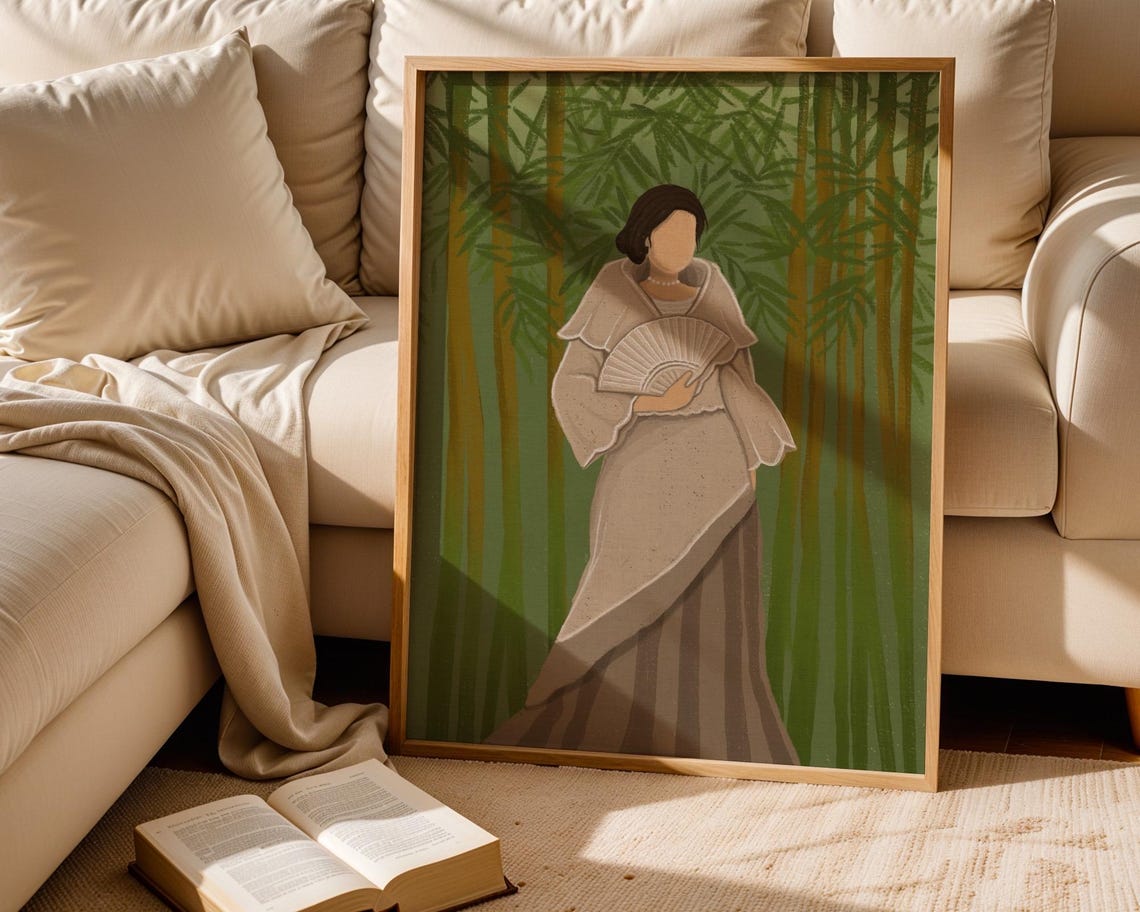 Filipina Maria Clara Gown Bamboo Fan Illustration Poster Home Decor