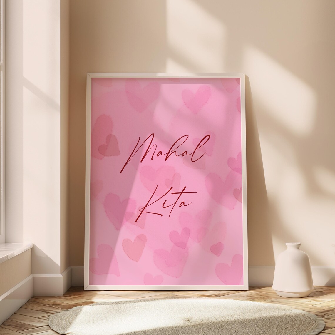 Mahal Kita I Love You Script On Pink Watercolor Hearts Filipino Gift Poster