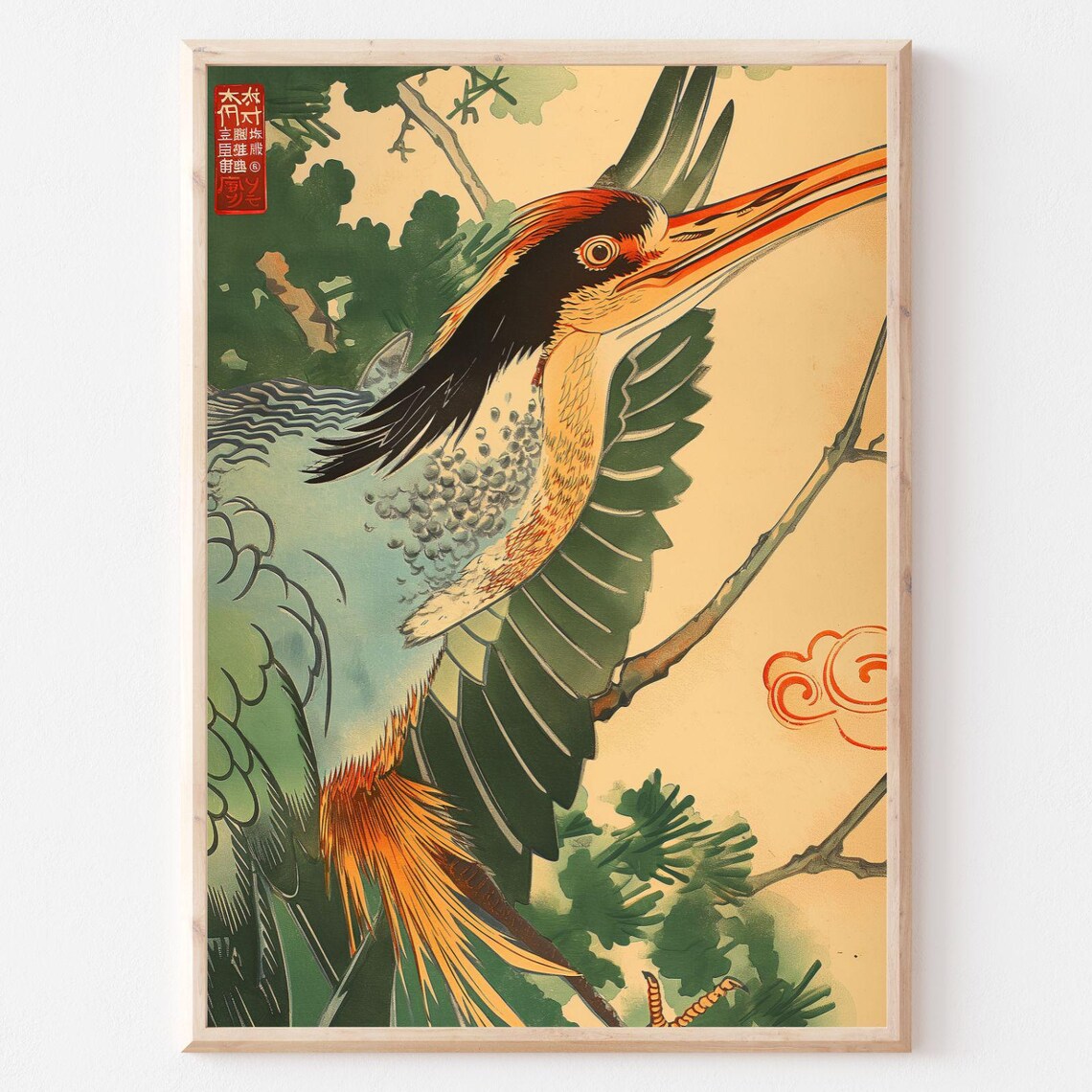 Elegant Heron In Flight, Nature Inspired Bird Art Print