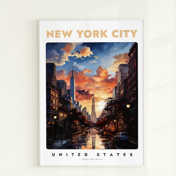 New York City Travel Poster, Modern NYC Wall Art