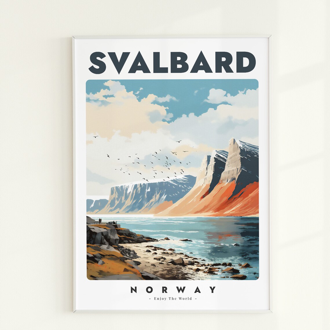 Svalbard Norway Arctic Coastal Cliffs Travel Illustration Art Poster