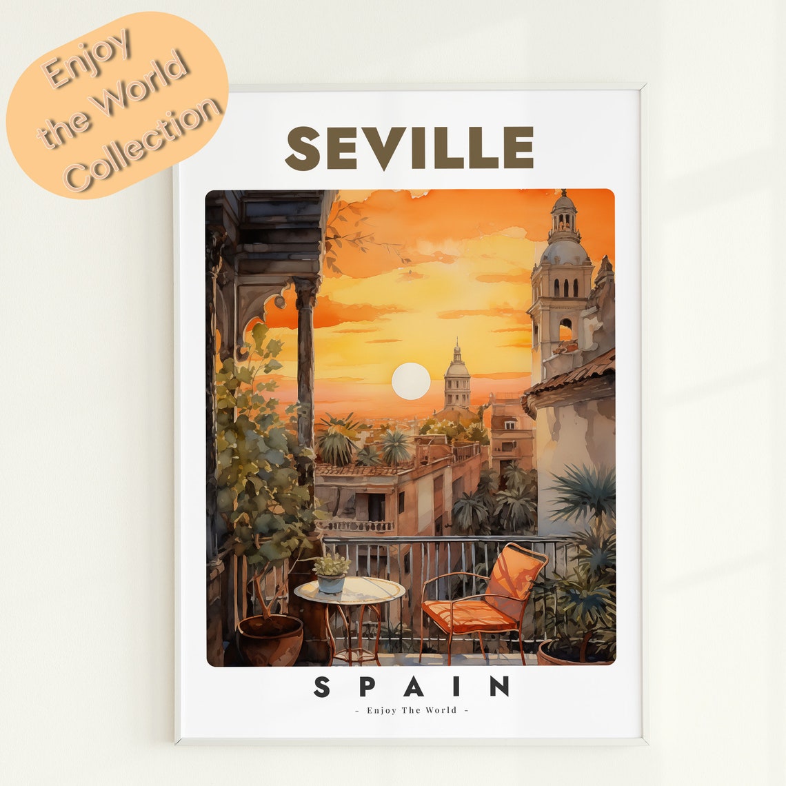 Seville Spain Sunset Balcony View Vintage Style Travel Print