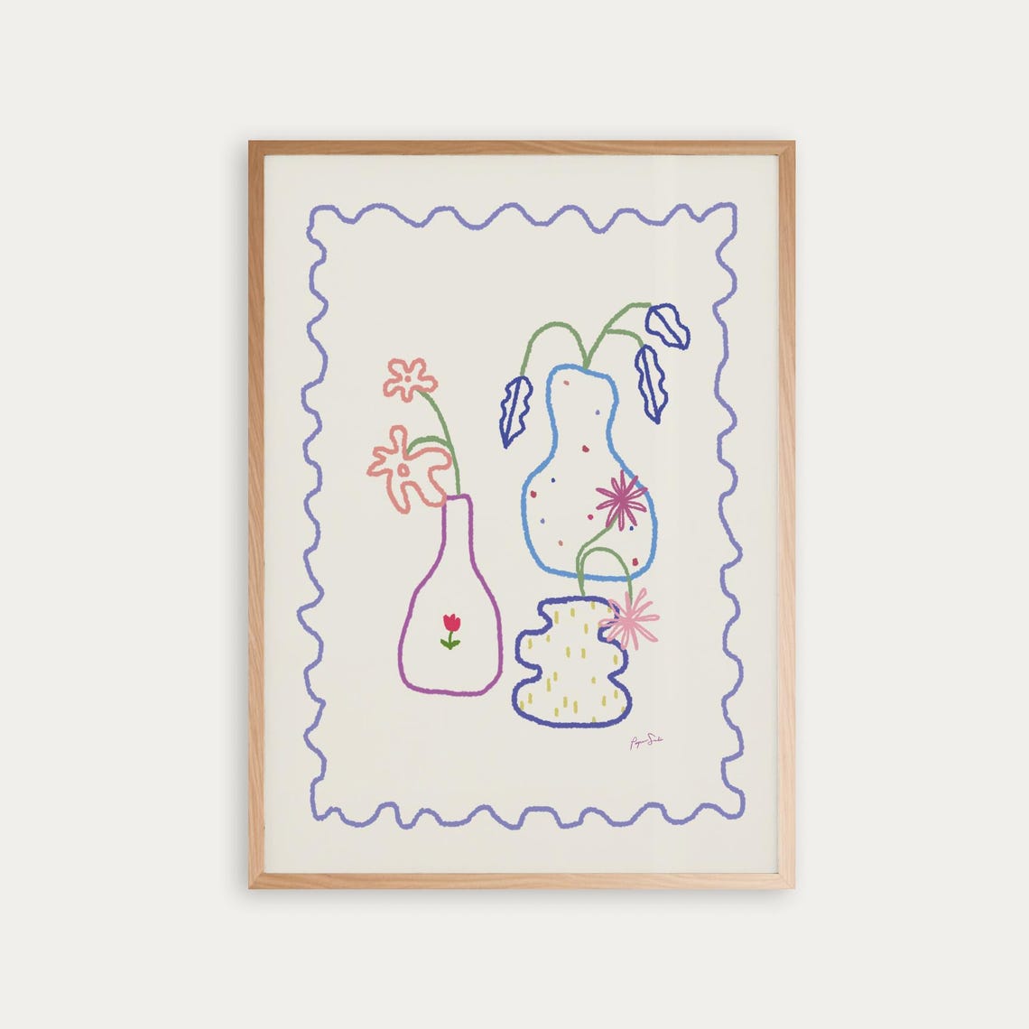 Colorful Vases Flowers Playful Line Art Modern Eclectic Poster