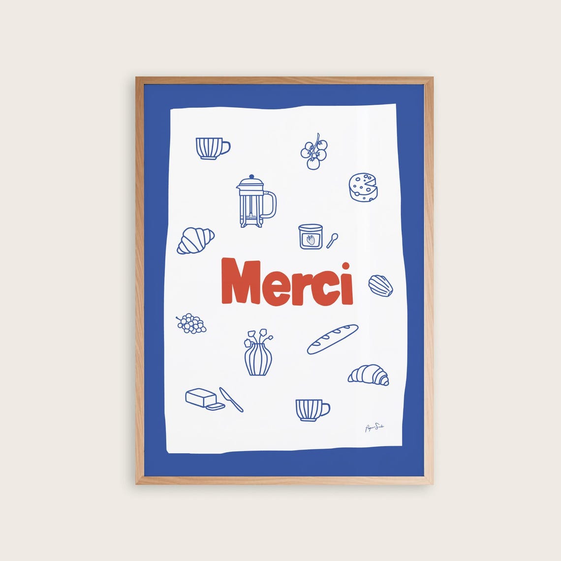 Merci French Breakfast Baguette Croissant Coffee Kitchen Art Poster