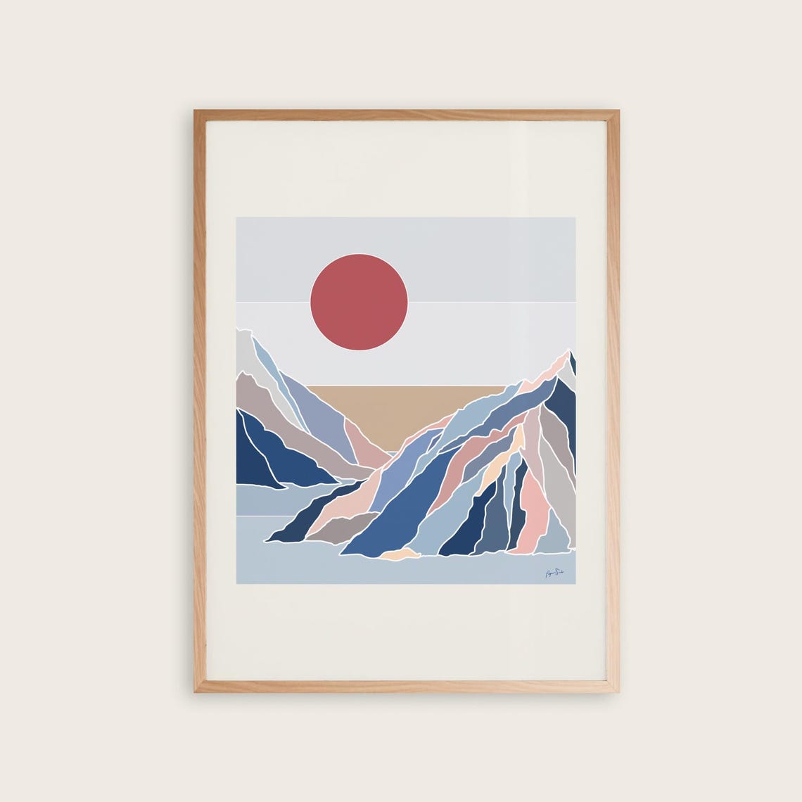 Mountain Poster Valley Between Mountains Wall Art Colorful Nature Minimalist Panorama Sun