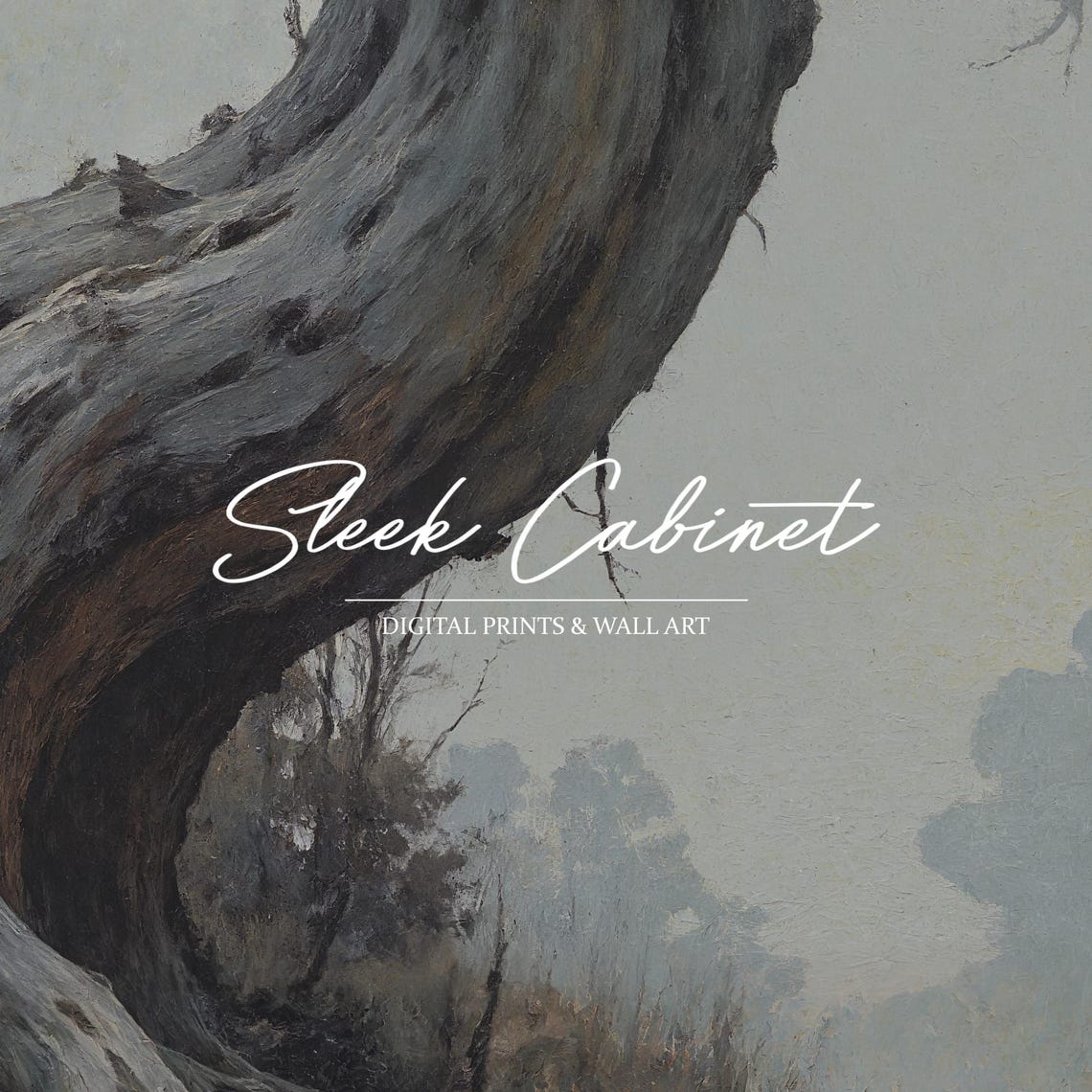 Ancient Twisted Tree Misty Path Gothic Moody Nature Art Poster - Image 3
