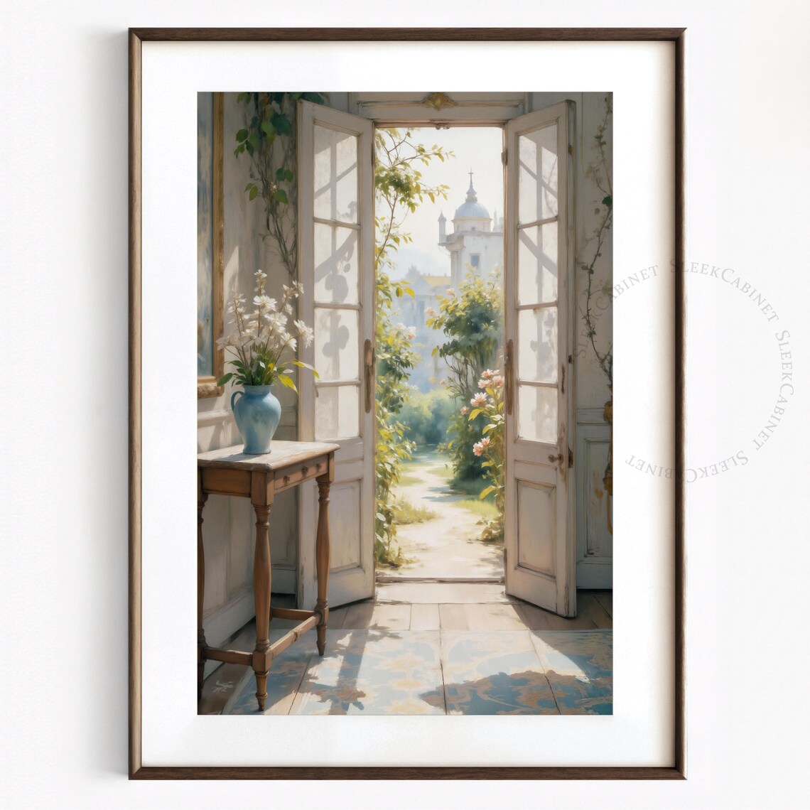 French Country Doorway, Sunlit Cathedral View Art Print - Image 2