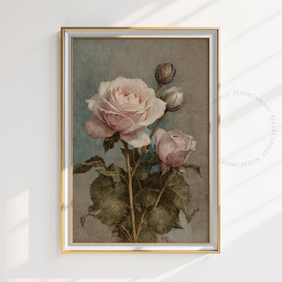 Moody Vintage Flower Print Dark Floral Still Life Oil Painting Dark Academia Wall Art Antique Art Ugofi3