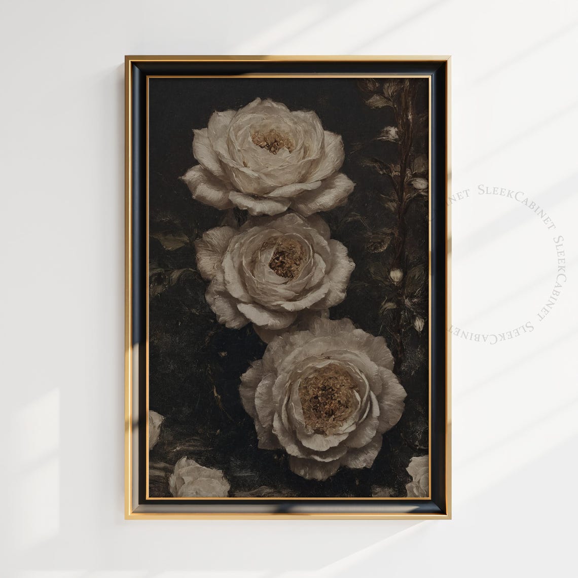 Moody Vintage Flower Print Dark Floral Still Life Oil Painting Dark Academia Wall Art Antique Art Mjbgz1