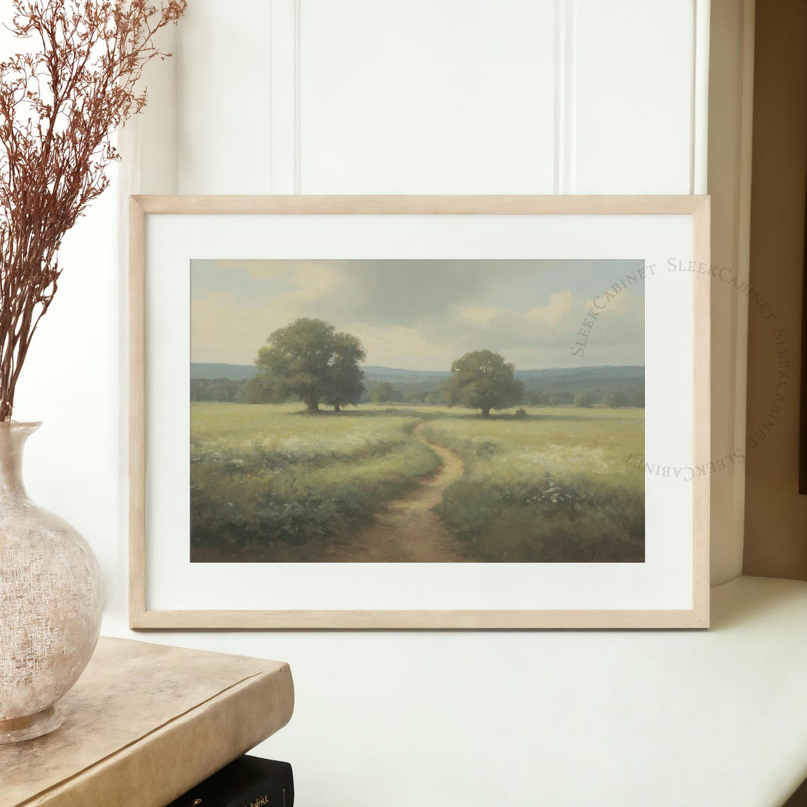 Winding Path Through Green Meadow Trees Vintage Landscape Print - Image 2