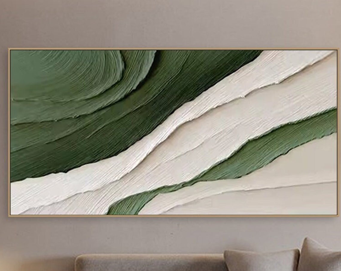Green White Abstract Wave 3D Textured Minimalist Coastal Art Poster