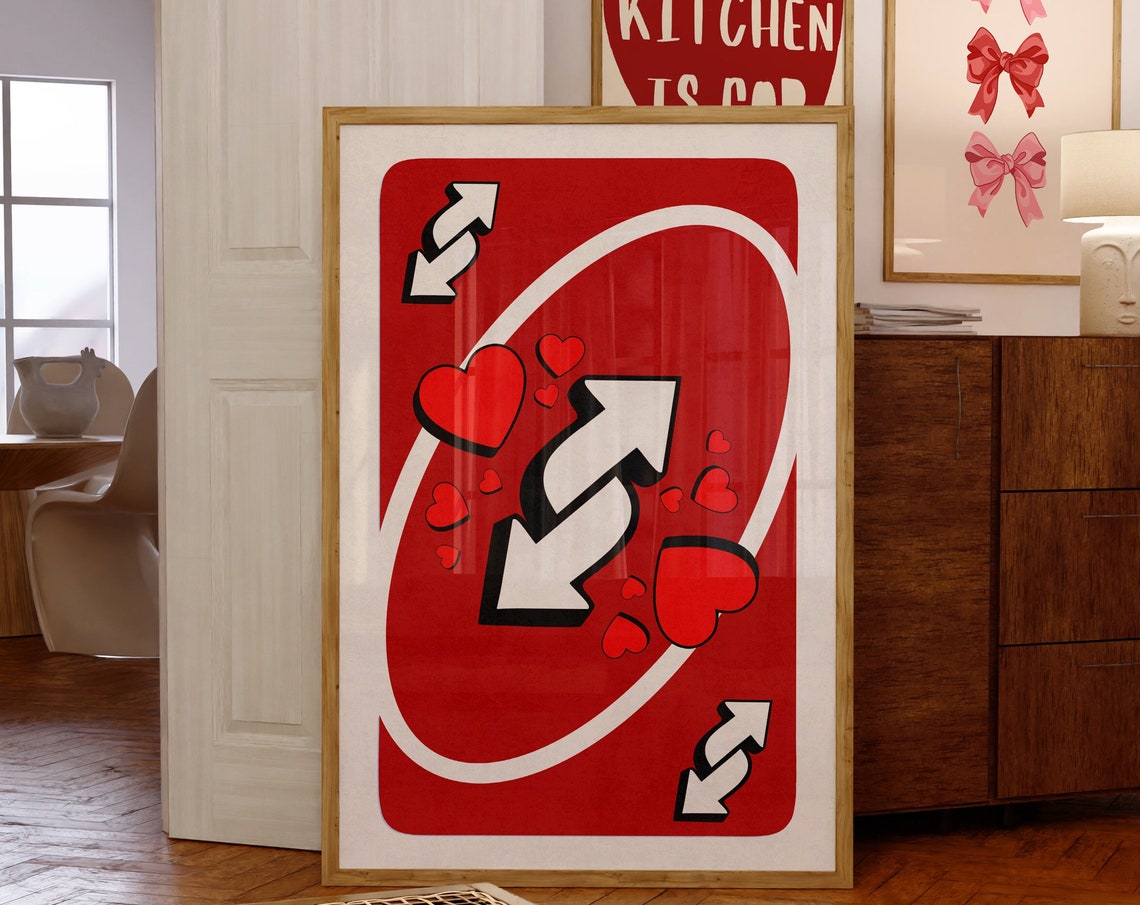 Red Reverse Playing Card Hearts Retro Pop Art Trendy Decor Poster