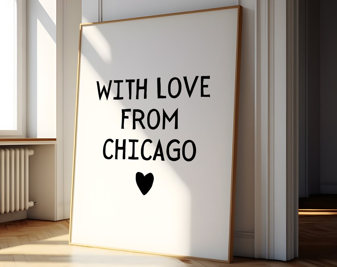 With Love From Chicago Heart Minimalist City Typography Poster