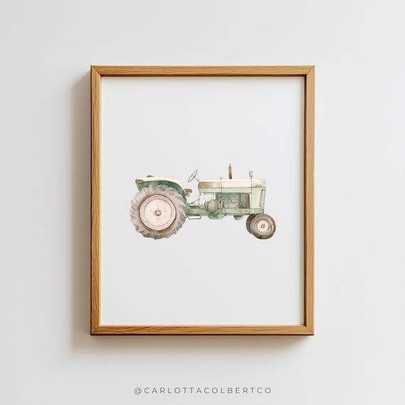Green Tractor Vintage Transportation Nursery Art Print