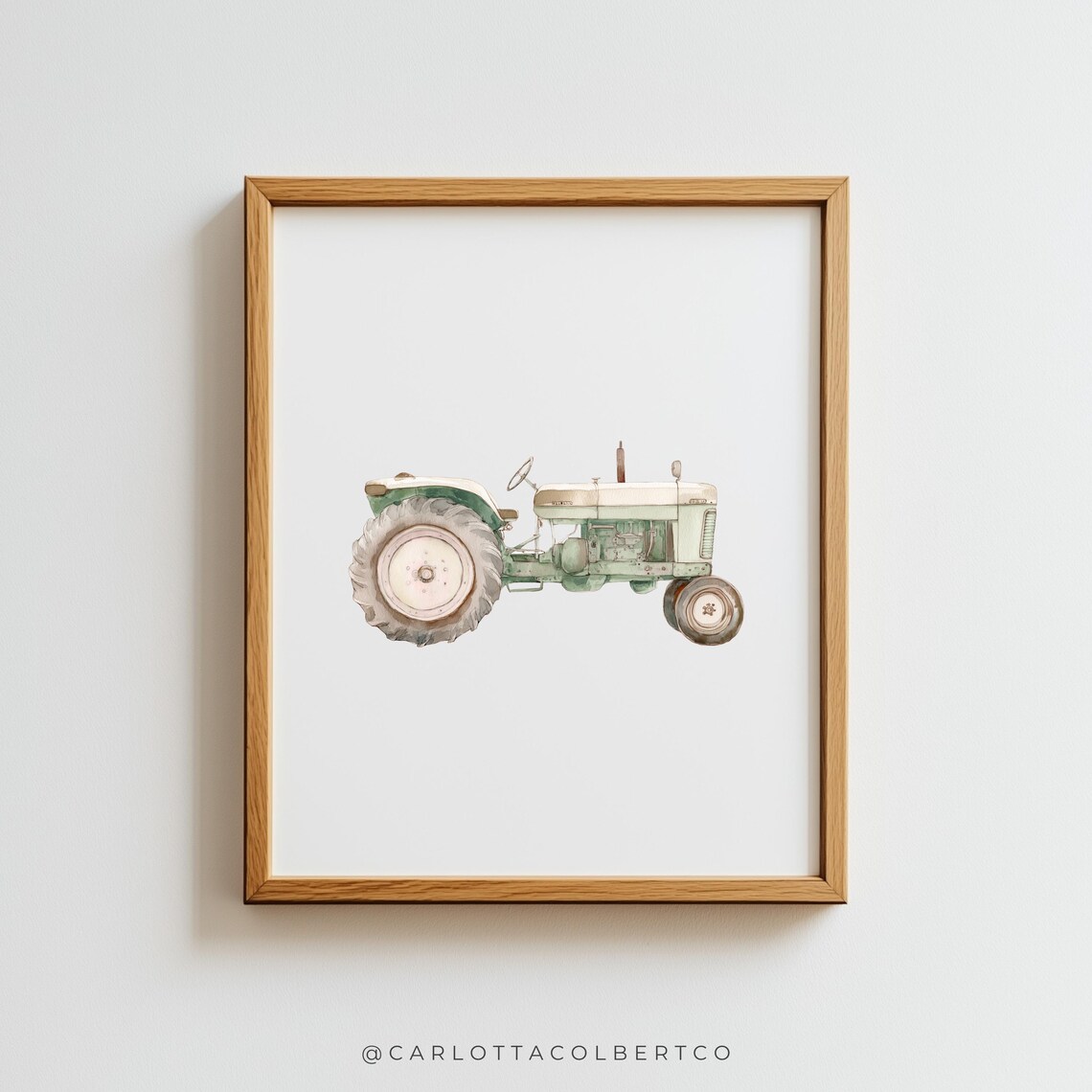 Green Tractor Vintage Transportation Nursery Art Print