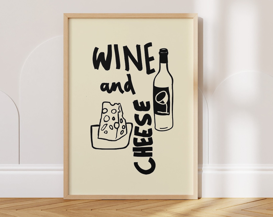Wine And Cheese Vintage Retro Food Art Print